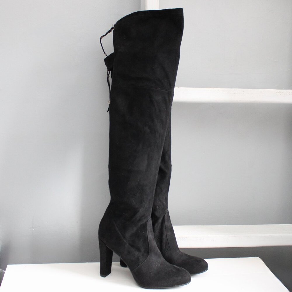 Sam Edelman Black Kent Faux Suede Over the Knee Heeled Boots Size 10